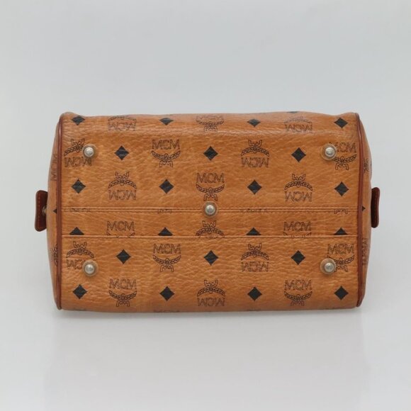 MCM Logogram Vicetos Boston Bag PVC Leather Brown Gold Auth am8629 - Picture 6 of 16